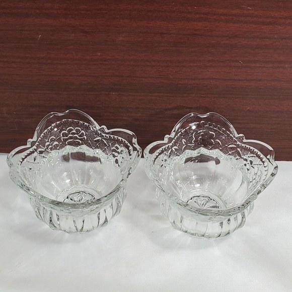 Set of 2 Floral Lace Votive Candleholder clear crystal embossed flowers fluted - Picture 3 of 9